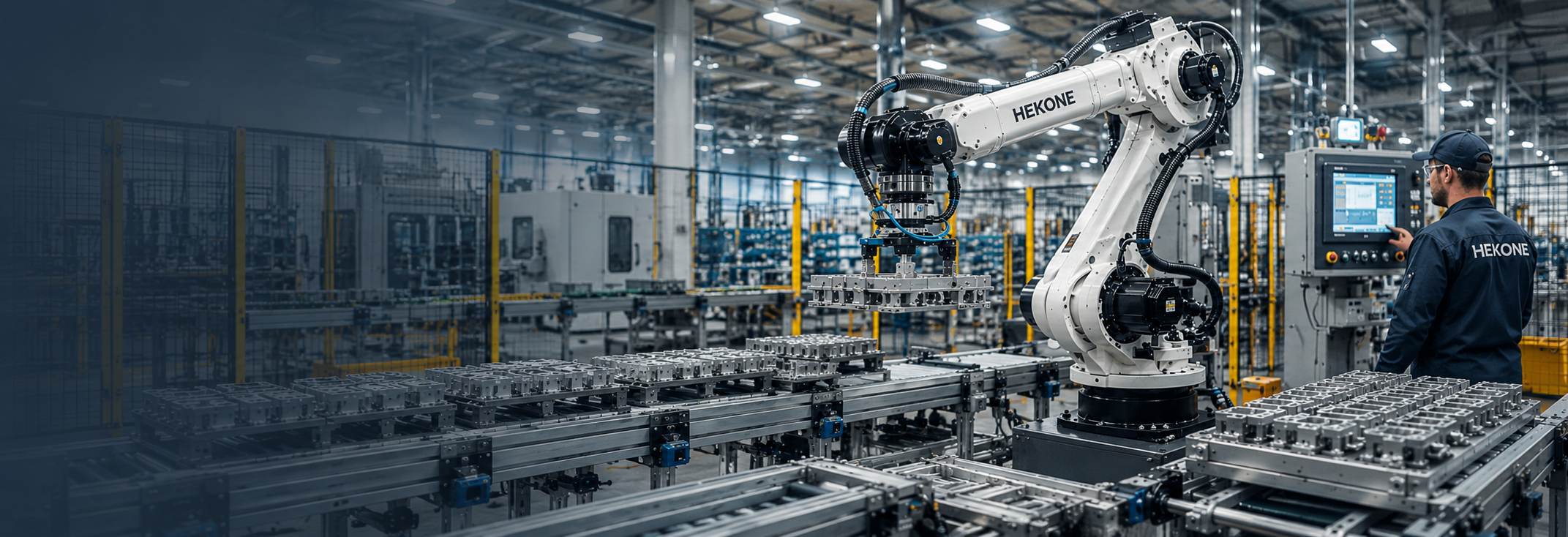 HEKONE robotic material handling system operating inside a modern factory