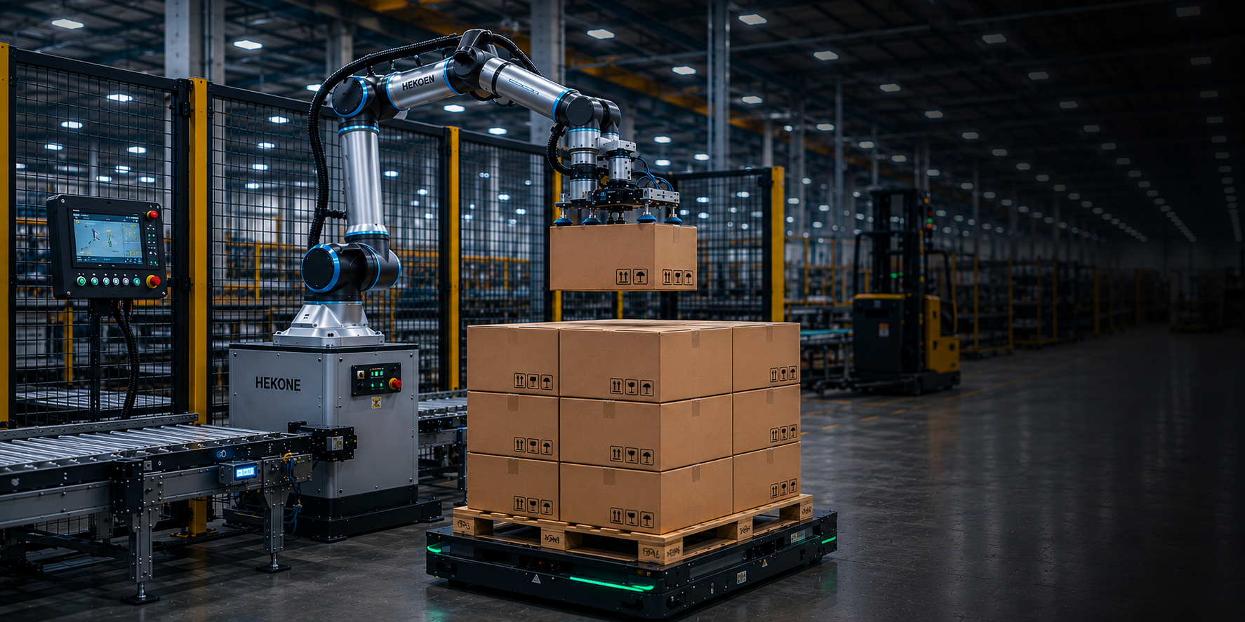 HEKONE end-of-line palletizing and packaging automation system
